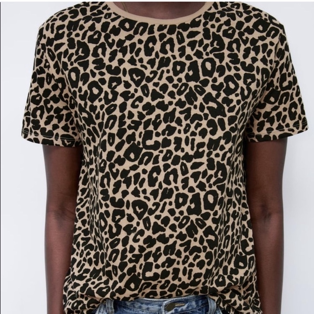 Zara Leopard Tee Medium High Low Hem